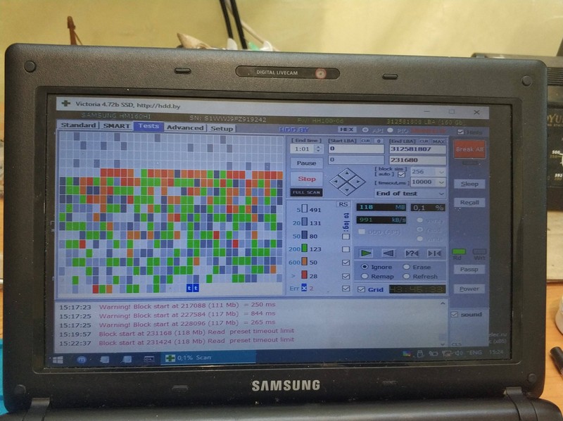 Ноутбук Samsung N143 тест жорсткого диску програмою victoria