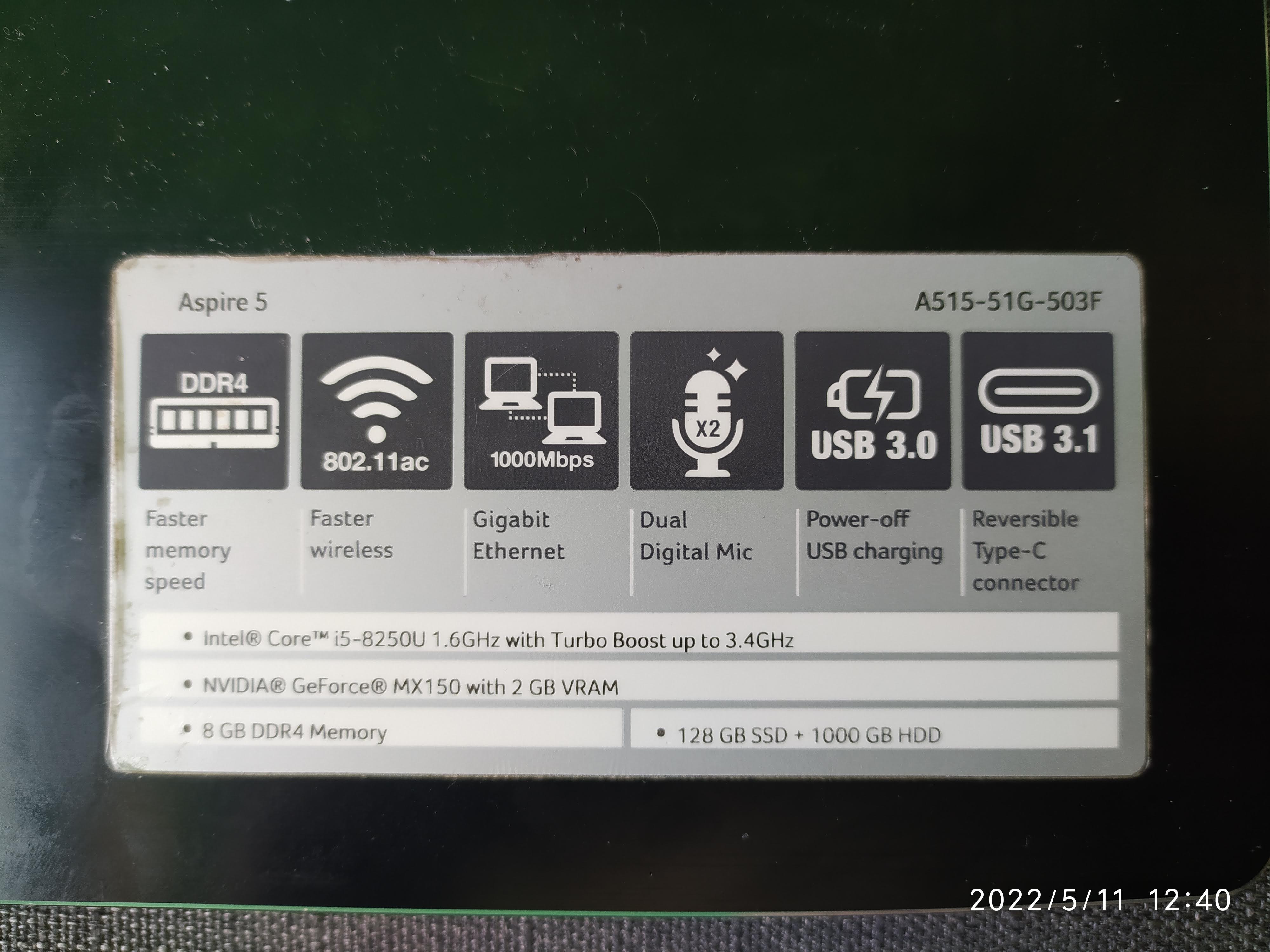 Ремонт ноутбука Acer Aspire 5 (A515-51G-503F)
